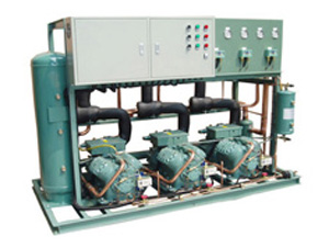 蒸發(fā)冷螺桿低溫機組三機頭